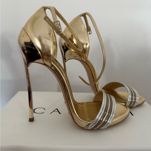 Casadei Gold and SilverTechno Strappy Heels RARE 7.5 - Picture 2 of 6